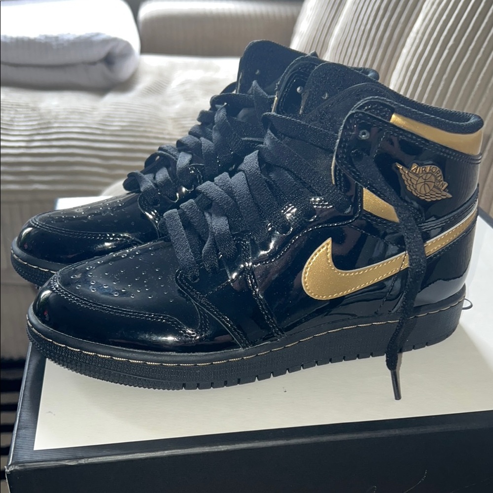 Black and Gold High-Top Sneakers